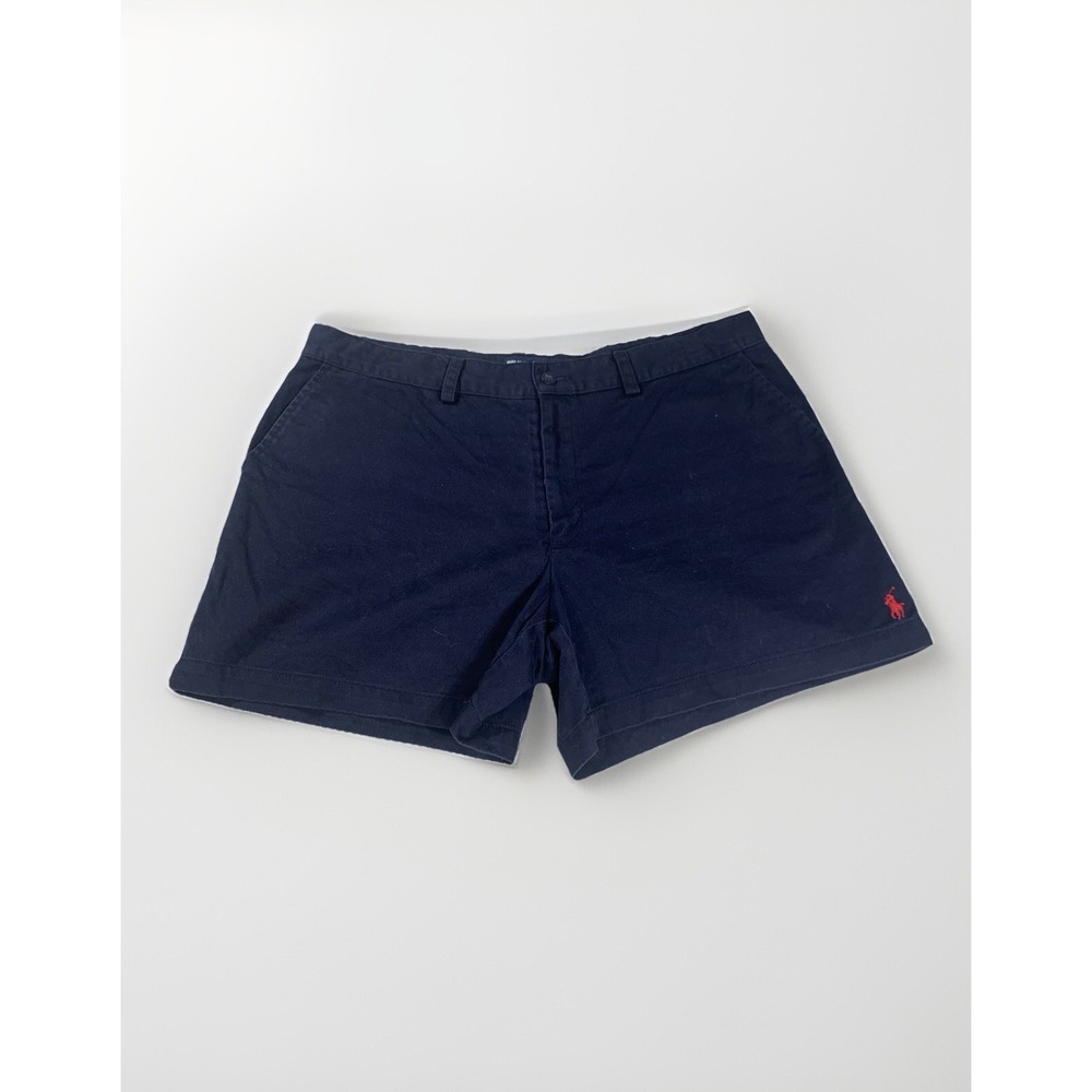 Ralph Lauren Sport Womens Size 14 Chino Shorts Navy Blue Pockets Casual Red Pony